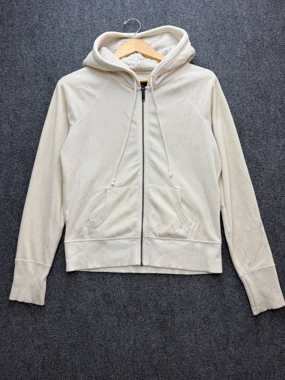 American Eagle Outfitters Womens L Cream Sherpa Lined Full Zip Hoodie